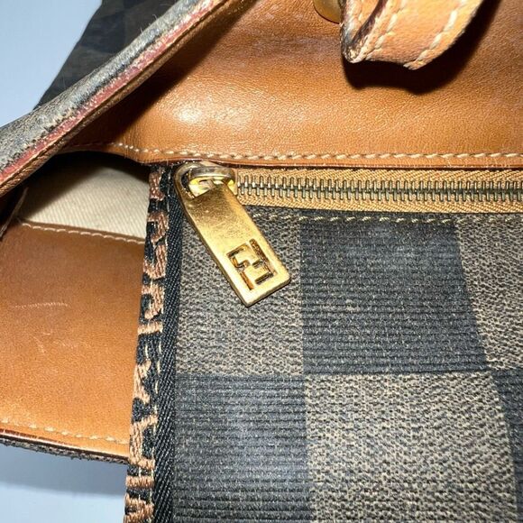 Fendi Vintage RARE Brown Checkered Box Short Handle Tote - Picture 11 of 16